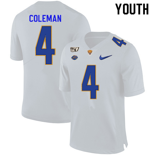 2019 Youth #4 Therran Coleman Pitt Panthers College Football Jerseys Sale-White